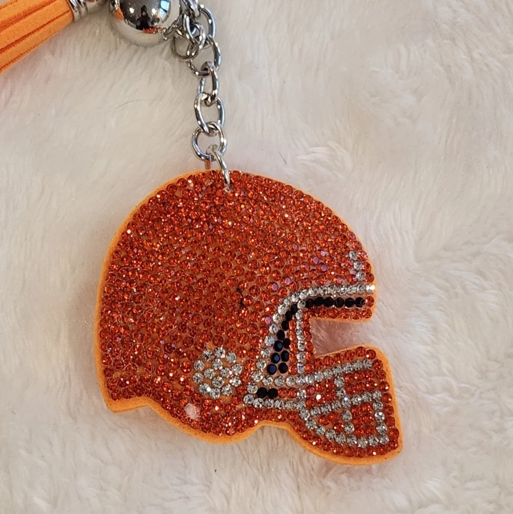 Sparkling Orange Helmet Keychain Bag Charm